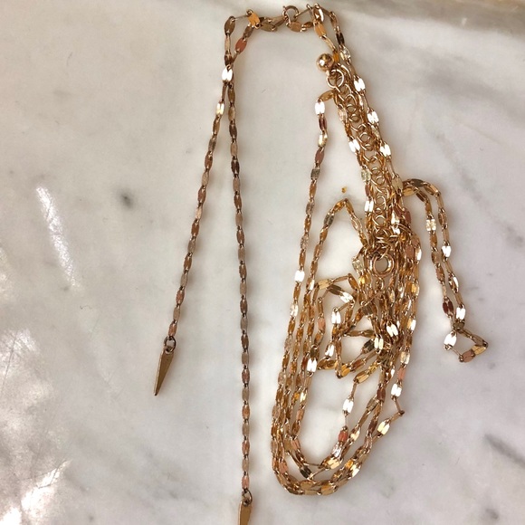 Gold Tone Double Chain Drop Lariat Necklace - Picture 2 of 10